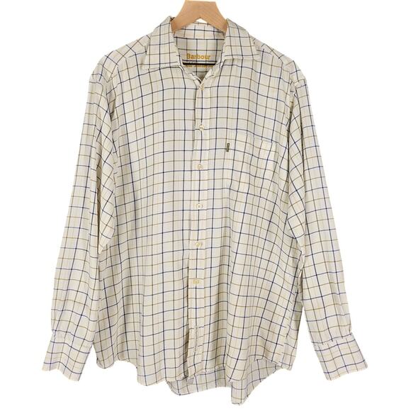 BARBOUR MEN'S CHECKERED LONG SLEEVE BUTTON-UP SHIRT SIZE LARGE 100% COTTON - Picture 1 of 14